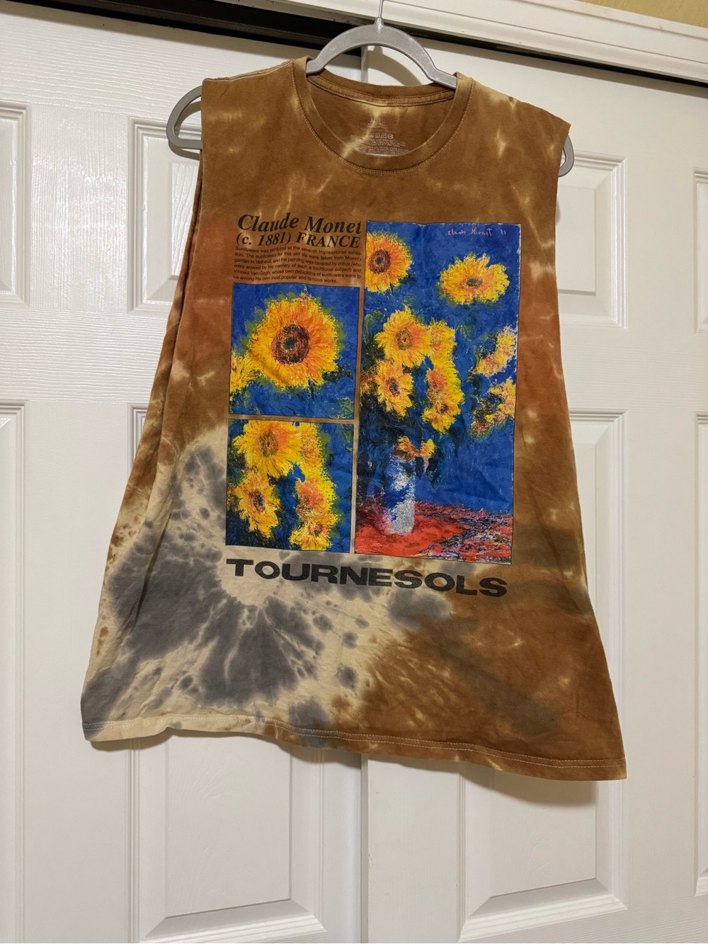 Claude Monet Sunflowers Graphic Tie-Dye Men’s Tank Top - Brown